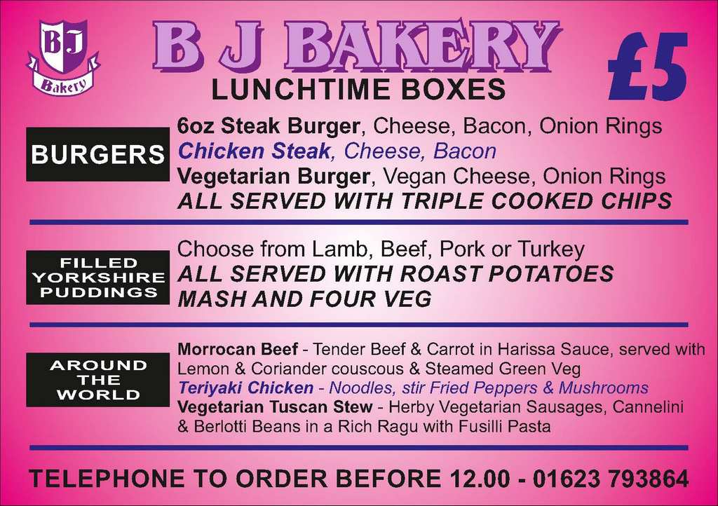 Daily Menu BJ Bakery